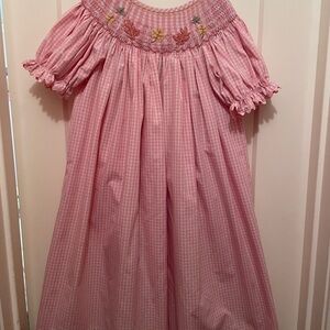 Pink Gingham Smocked Kids Dress